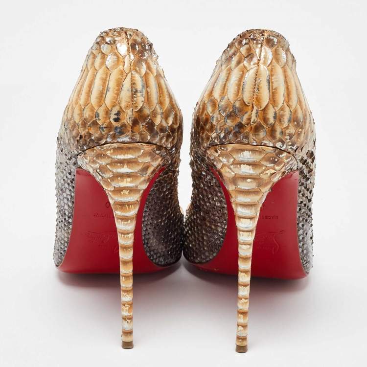 Pre Owned Christian Louboutin Beige/Brown Python So Kate Pumps Size 40