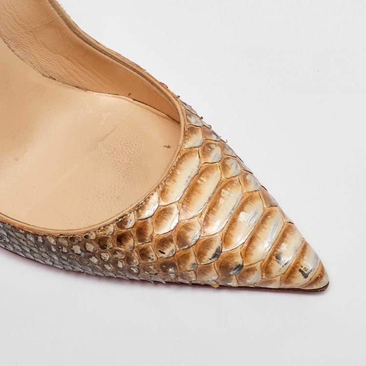 Pre Owned Christian Louboutin Beige/Brown Python So Kate Pumps Size 40