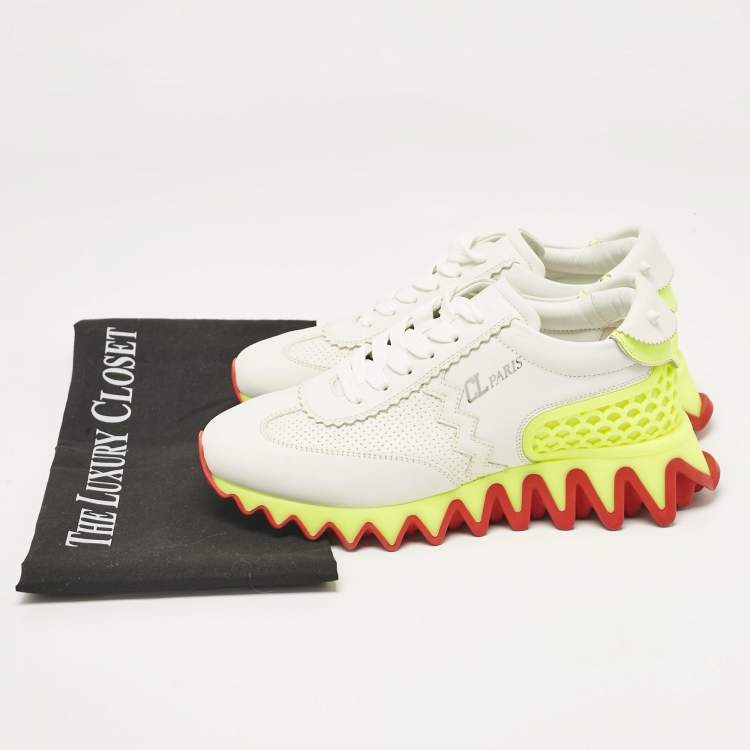 Pre Owned Christian Louboutin White Leather Loubi Shark Lace Up Sneakers Size 35.5
