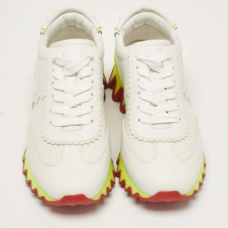 Pre Owned Christian Louboutin White Leather Loubi Shark Lace Up Sneakers Size 35.5