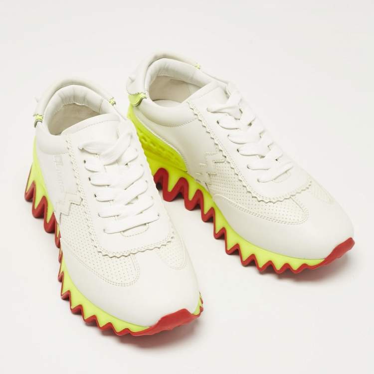 Pre Owned Christian Louboutin White Leather Loubi Shark Lace Up Sneakers Size 35.5