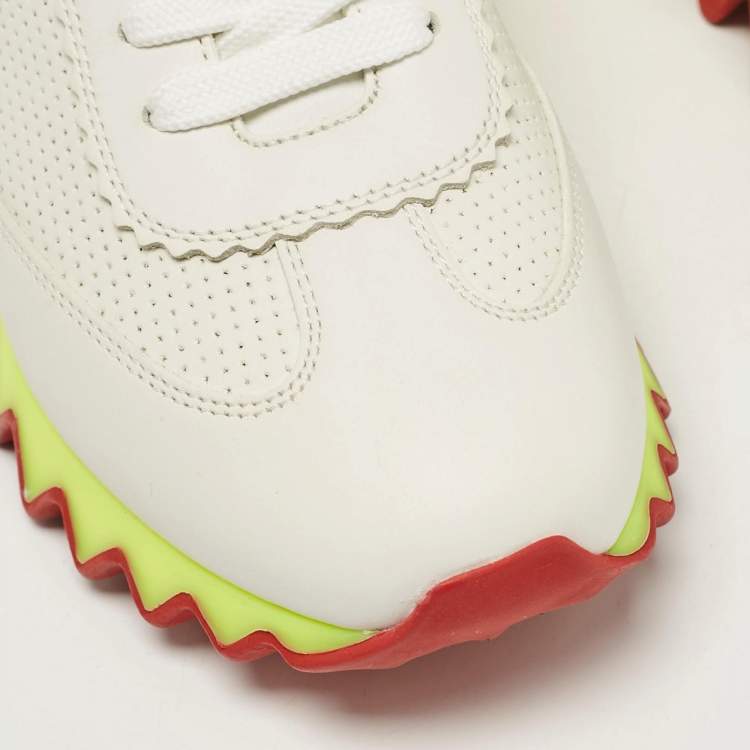 Pre Owned Christian Louboutin White Leather Loubi Shark Lace Up Sneakers Size 35.5