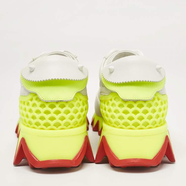 Pre Owned Christian Louboutin White Leather Loubi Shark Lace Up Sneakers Size 35.5