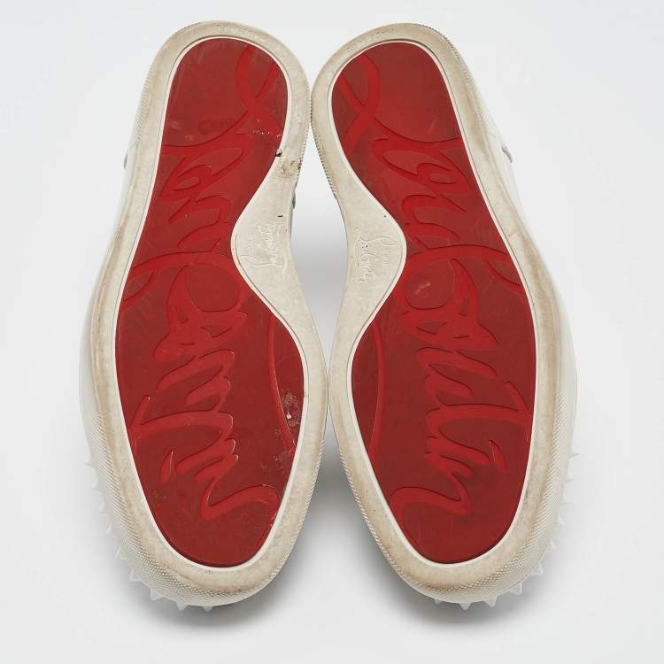 Pre Owned Christian Louboutin White Leather Louis Junior Spikes Low Top Sneakers Size 39