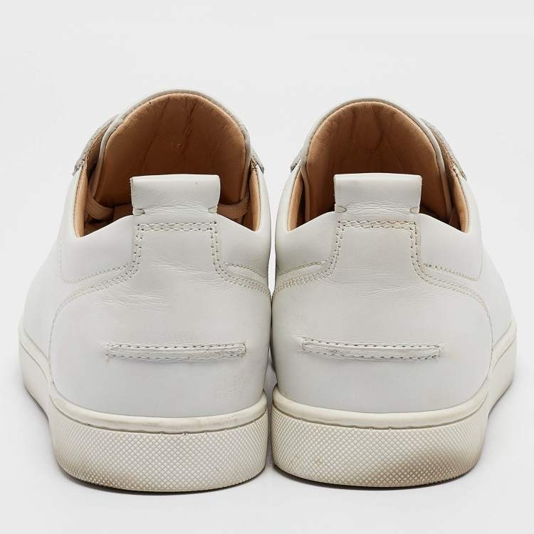 Pre Owned Christian Louboutin White Leather Louis Junior Spikes Low Top Sneakers Size 39