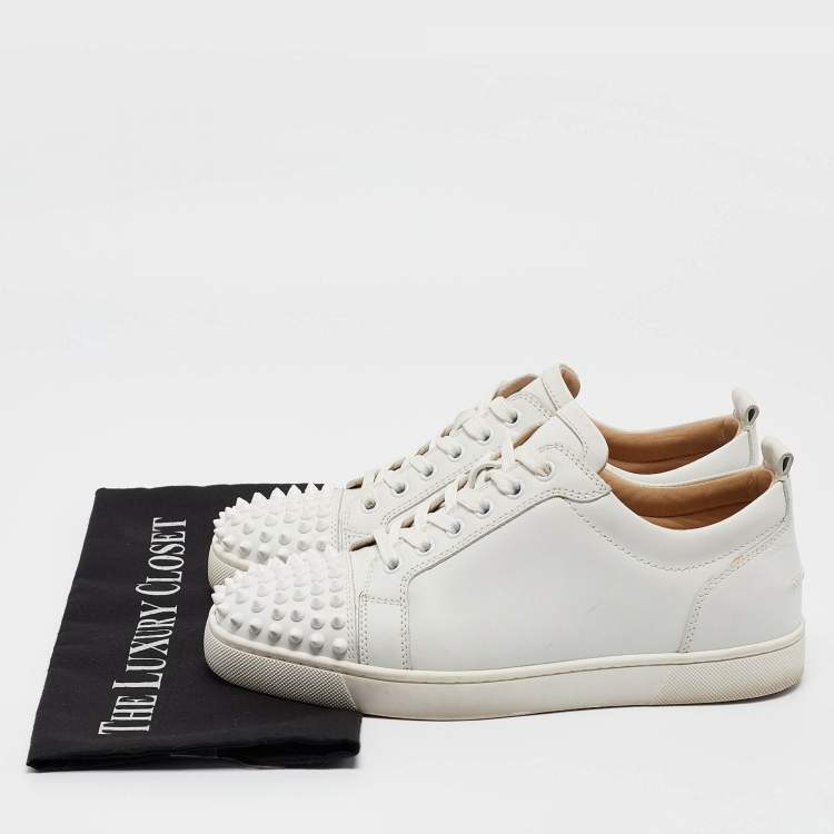 Pre Owned Christian Louboutin White Leather Louis Junior Spikes Low Top Sneakers Size 39