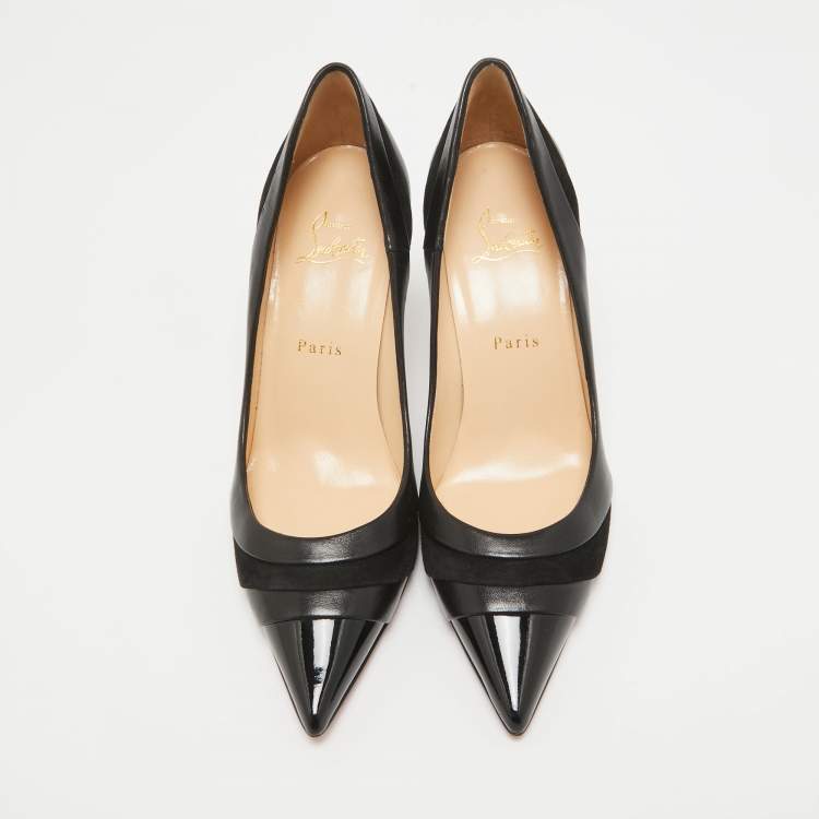 Pre Owned Christian Louboutin Black Patent and Leather Eklectica Pumps Size 38.5