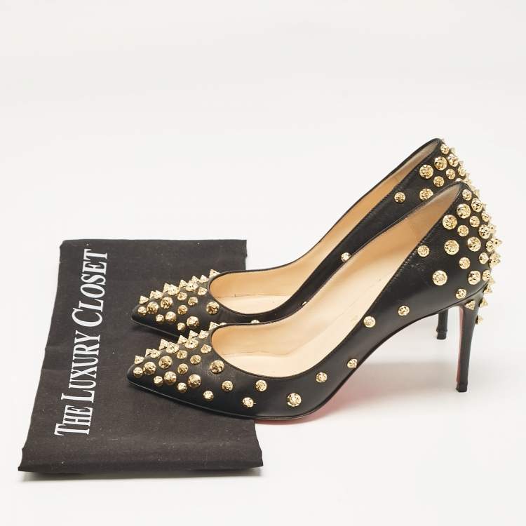 Pre Owned Christian Louboutin Black Leather Aimantaclou Pumps Size 38