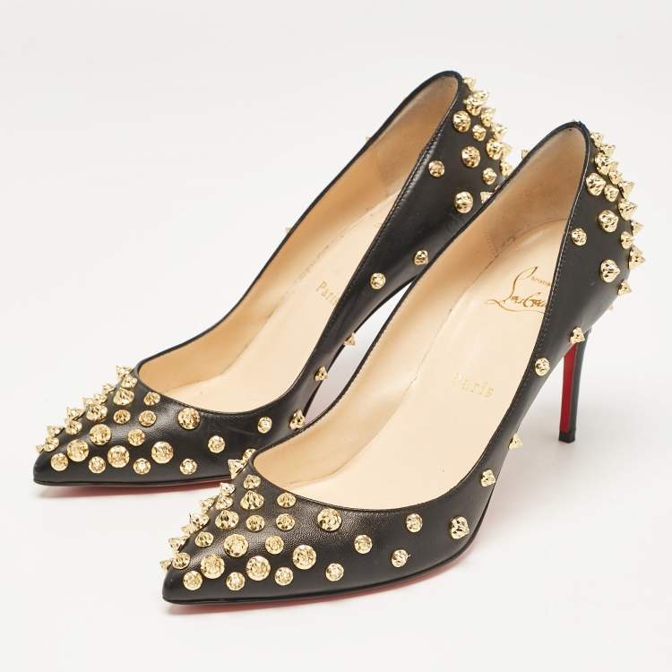 Pre Owned Christian Louboutin Black Leather Aimantaclou Pumps Size 38