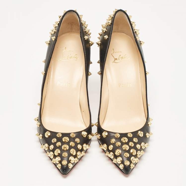 Pre Owned Christian Louboutin Black Leather Aimantaclou Pumps Size 38