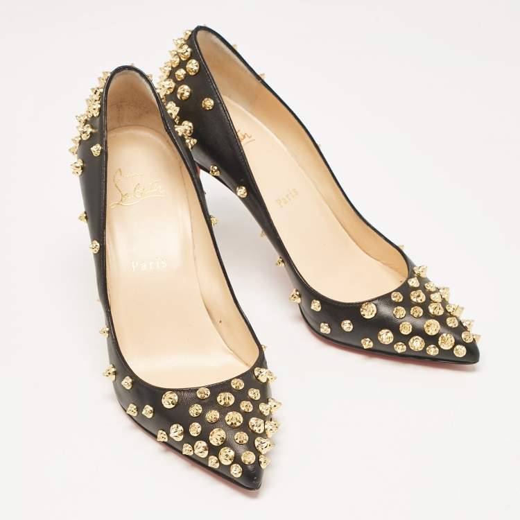 Pre Owned Christian Louboutin Black Leather Aimantaclou Pumps Size 38