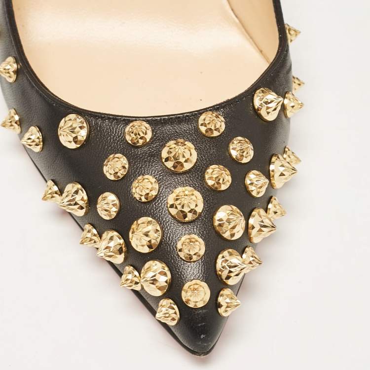 Pre Owned Christian Louboutin Black Leather Aimantaclou Pumps Size 38