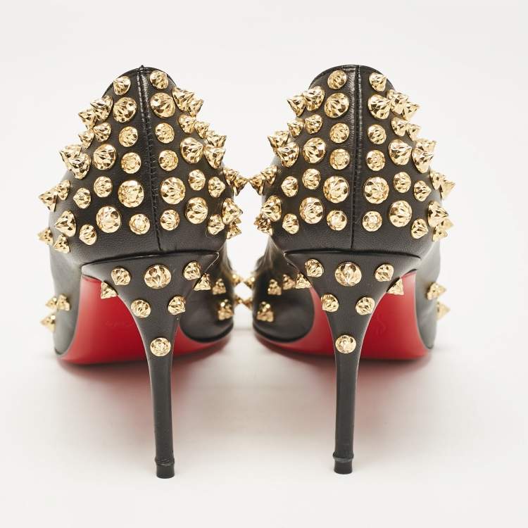 Pre Owned Christian Louboutin Black Leather Aimantaclou Pumps Size 38