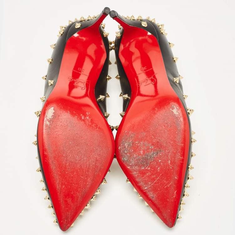 Pre Owned Christian Louboutin Black Leather Aimantaclou Pumps Size 38