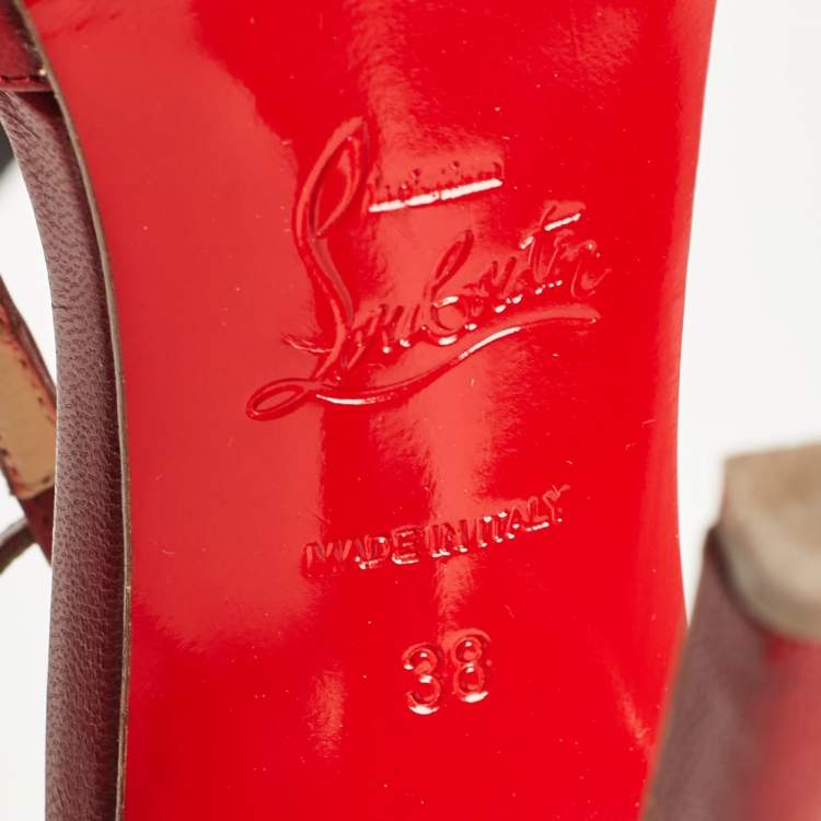 Pre Owned Christian Louboutin Red Leather and Mesh Peep Toe Sandals Size 38