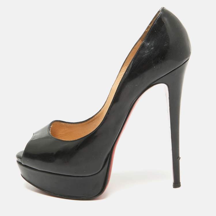 Christian Louboutin Black Patent Leather Lady Peep Pumps