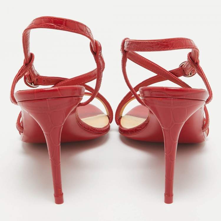 Pre Owned Christian Louboutin Red Embossed Croc Selima Sandals Size 40