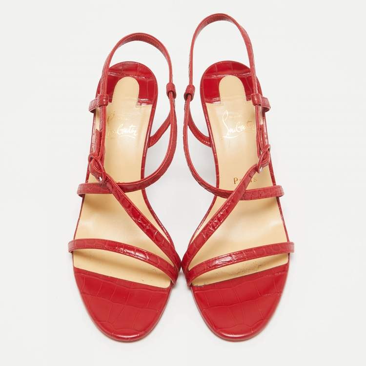 Pre Owned Christian Louboutin Red Embossed Croc Selima Sandals Size 40