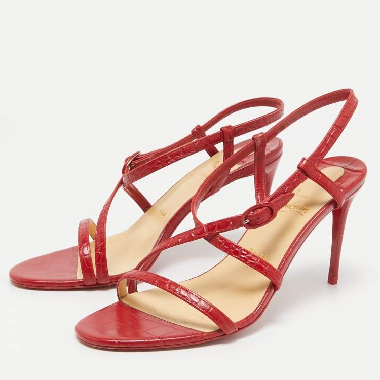 Pre Owned Christian Louboutin Red Embossed Croc Selima Sandals Size 40