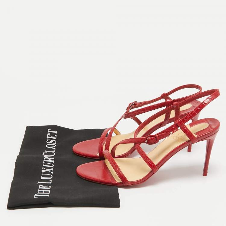Pre Owned Christian Louboutin Red Embossed Croc Selima Sandals Size 40