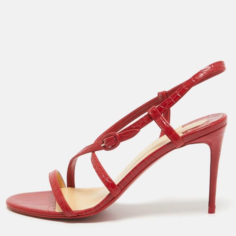 Pre Owned Christian Louboutin Red Embossed Croc Selima Sandals Size 40