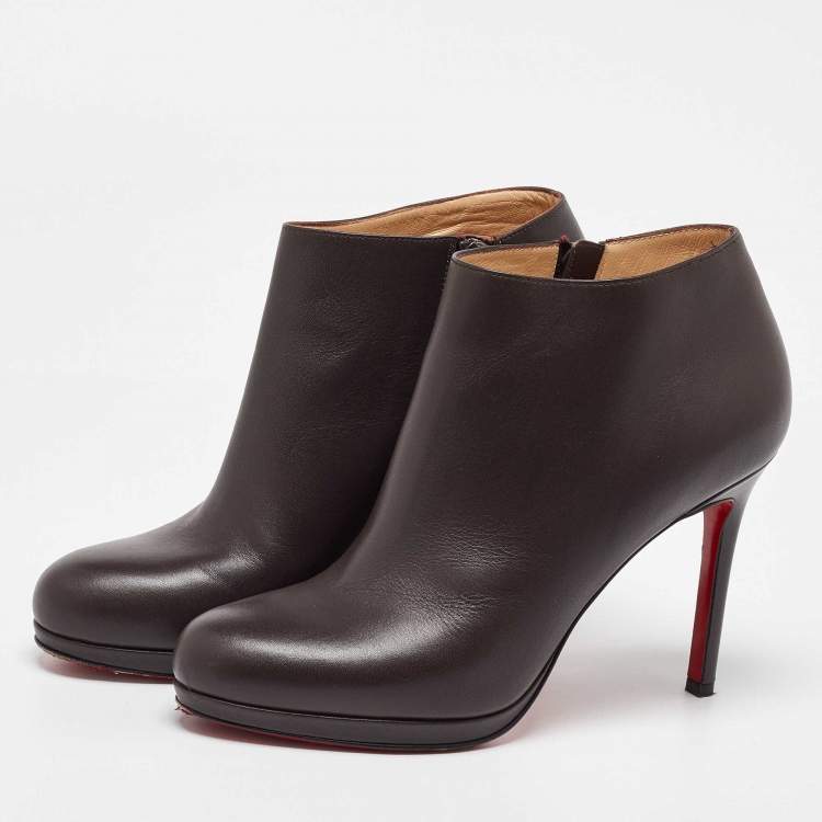 Pre Owned Christian Louboutin Dark Brown Leather Bellissima Ankle Booties Size 38