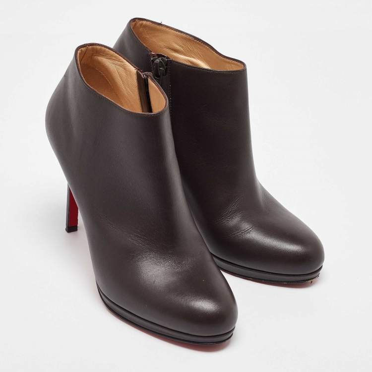 Pre Owned Christian Louboutin Dark Brown Leather Bellissima Ankle Booties Size 38