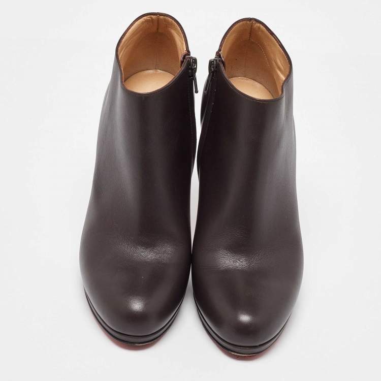 Pre Owned Christian Louboutin Dark Brown Leather Bellissima Ankle Booties Size 38