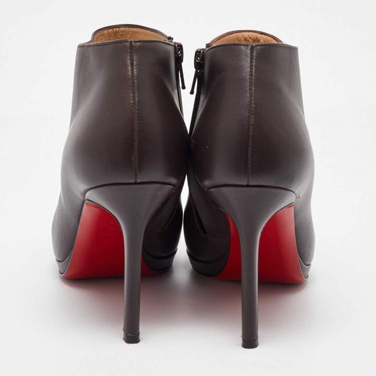 Pre Owned Christian Louboutin Dark Brown Leather Bellissima Ankle Booties Size 38