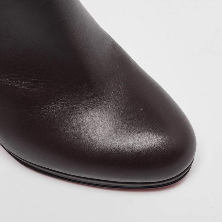Pre Owned Christian Louboutin Dark Brown Leather Bellissima Ankle Booties Size 38