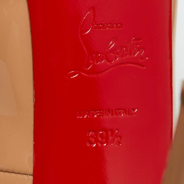 Pre Owned Christian Louboutin Beige Patent Leather Lady Peep Peep Toe Pumps Size 39.5