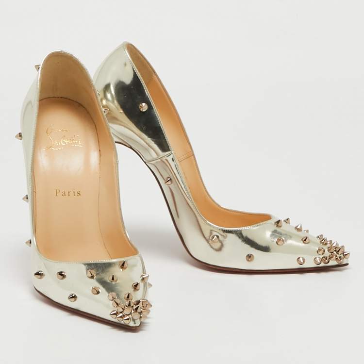 مملوكة مسبقًا Christian Louboutin Gold Leather Degraspike Pumps Size 39
