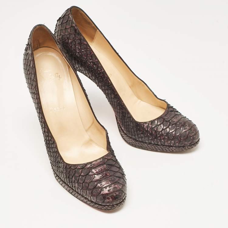Pre Owned Christian Louboutin Brown Python Leather New Simple Platform Pumps Size 40.5