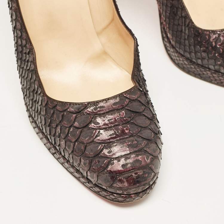 Pre Owned Christian Louboutin Brown Python Leather New Simple Platform Pumps Size 40.5
