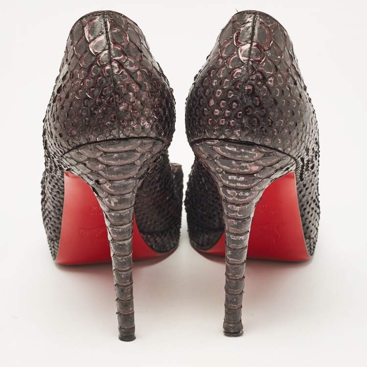Pre Owned Christian Louboutin Brown Python Leather New Simple Platform Pumps Size 40.5