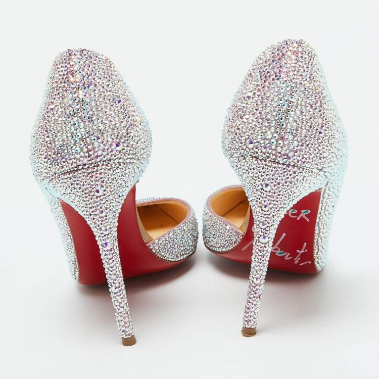 Pre Owned Christian Louboutin Metallic Leather Strass Crystal Iriza D'orsay Pumps Size 39