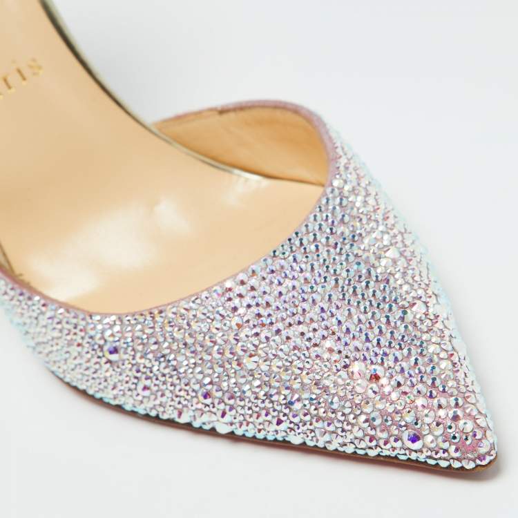Pre Owned Christian Louboutin Metallic Leather Strass Crystal Iriza D'orsay Pumps Size 39