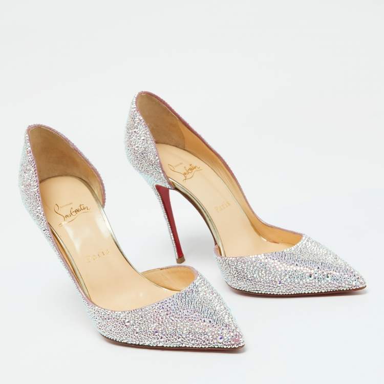 Pre Owned Christian Louboutin Metallic Leather Strass Crystal Iriza D'orsay Pumps Size 39