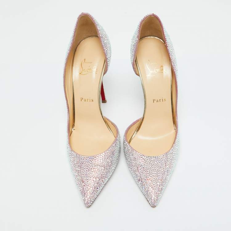 Pre Owned Christian Louboutin Metallic Leather Strass Crystal Iriza D'orsay Pumps Size 39