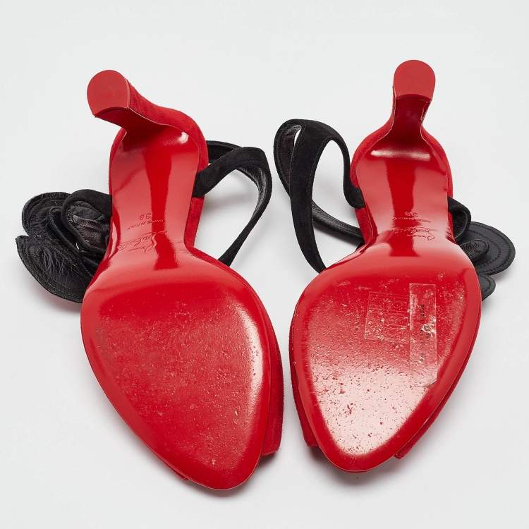 Pre Owned Christian Louboutin Red Suede Peep Toe Slingback Pumps Size 38
