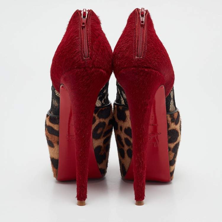 Pre Owned Christian Louboutin Multicolor Calf Hair and Lace Aeronotoc Booties Size 38.5