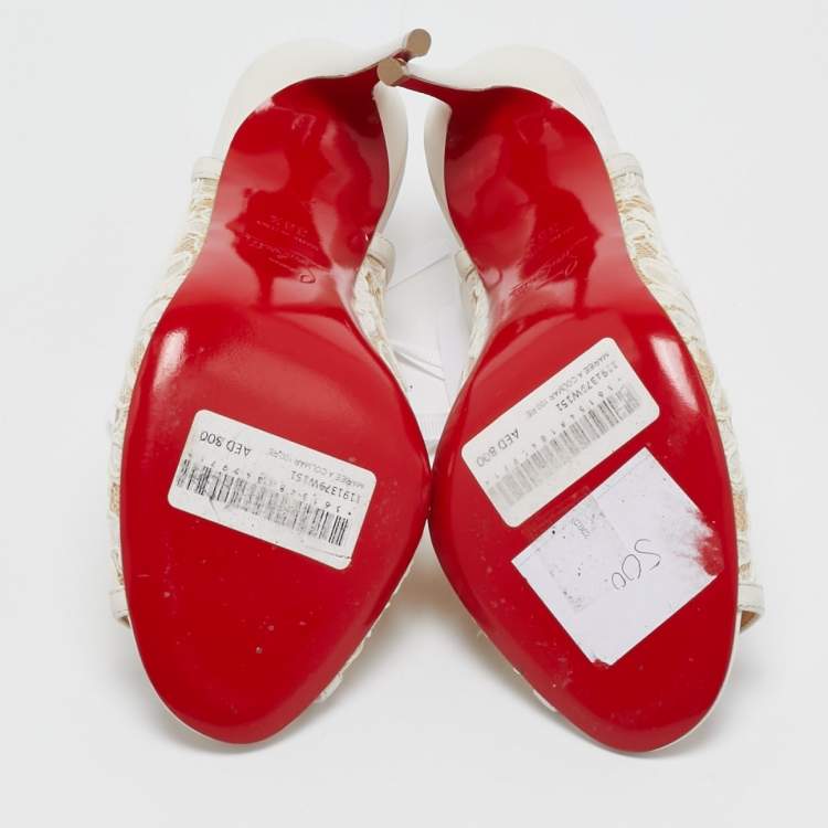 Pre Owned Christian Louboutin White Lace Mariee A Colmar Slingback Sandals Size 36.5
