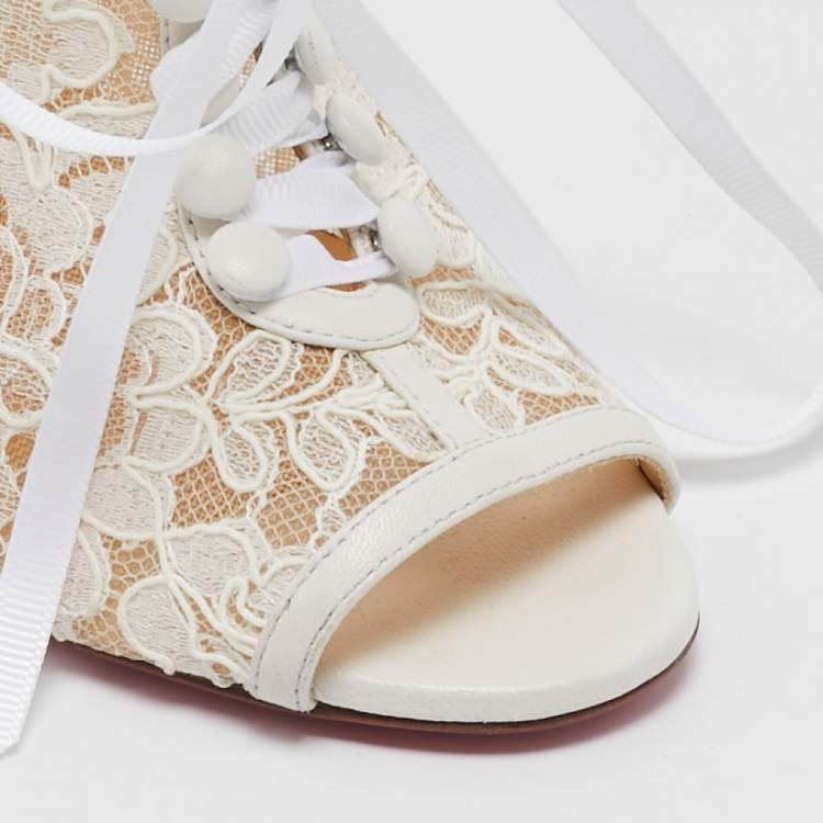 Pre Owned Christian Louboutin White Lace Mariee A Colmar Slingback Sandals Size 36.5