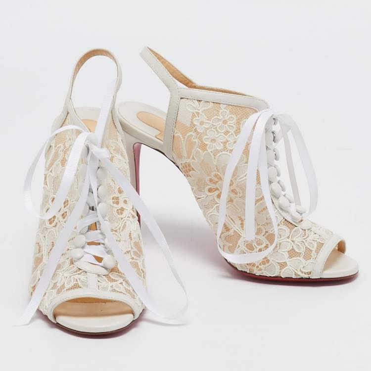 Pre Owned Christian Louboutin White Lace Mariee A Colmar Slingback Sandals Size 36.5