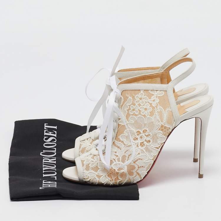 Pre Owned Christian Louboutin White Lace Mariee A Colmar Slingback Sandals Size 36.5