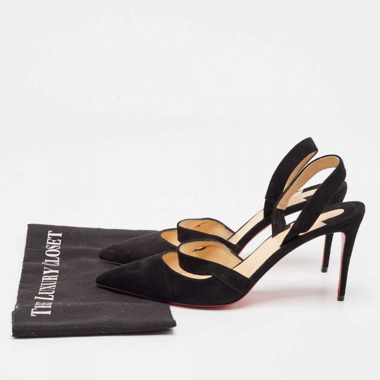 Pre Owned Christian Louboutin Black Suede Actina 85 Pumps Size 40