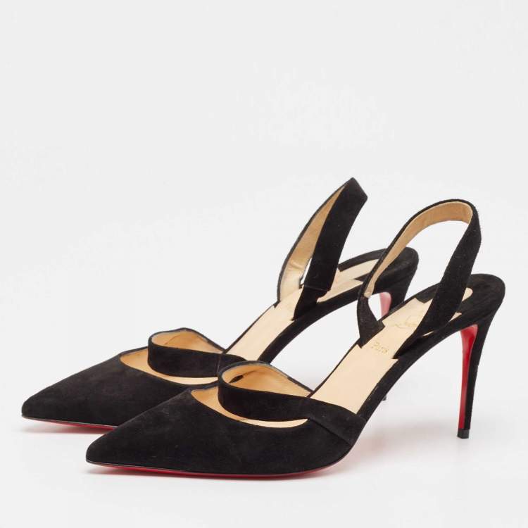 Pre Owned Christian Louboutin Black Suede Actina 85 Pumps Size 40