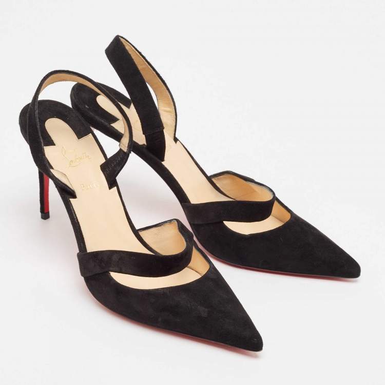 Pre Owned Christian Louboutin Black Suede Actina 85 Pumps Size 40
