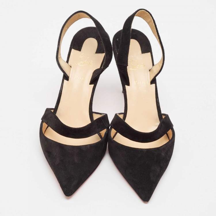 Pre Owned Christian Louboutin Black Suede Actina 85 Pumps Size 40