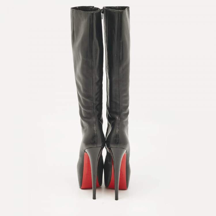 Pre Owned Christian Louboutin Black Leather Knee Length Boots Size 38.5
